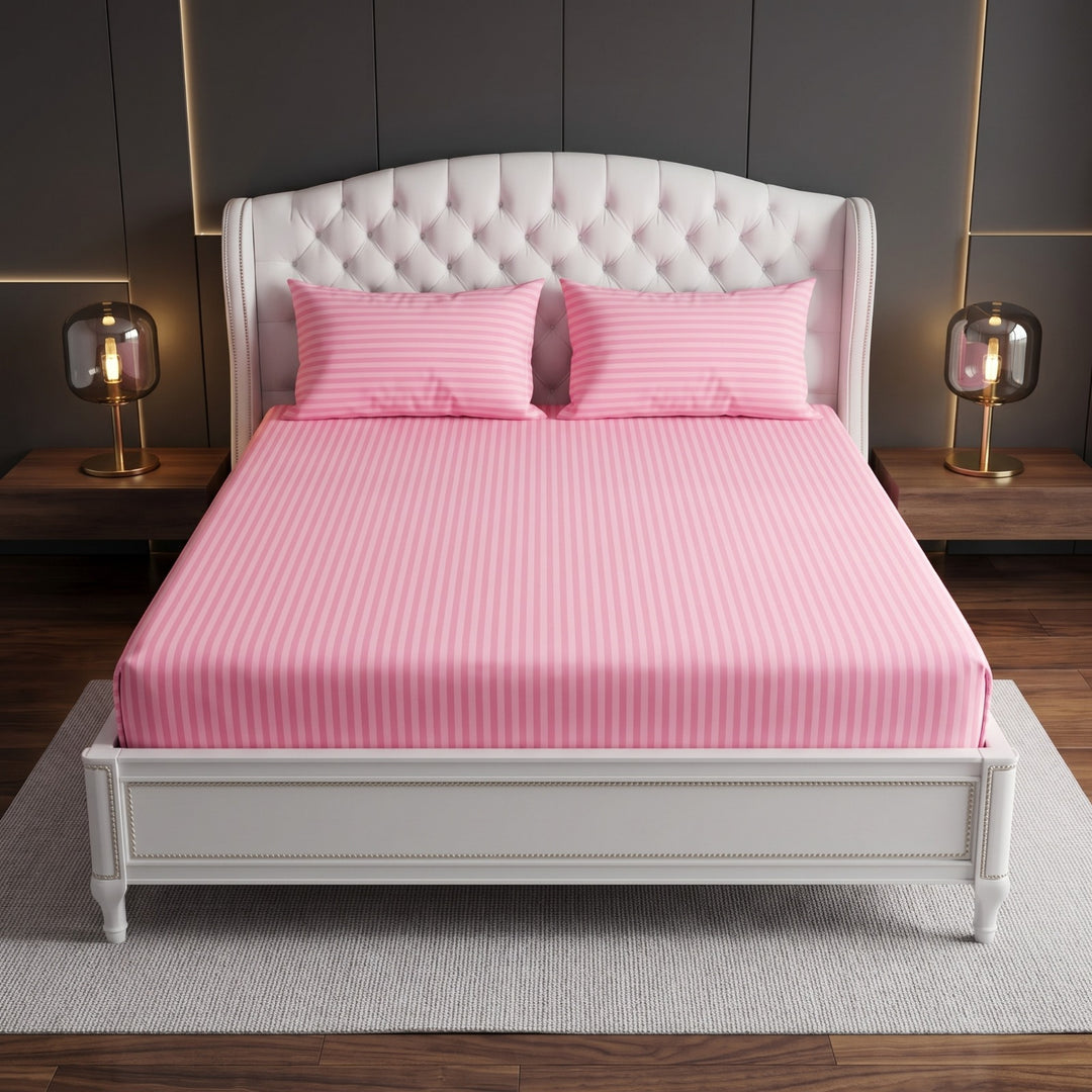 PINK stripe satin fitted bedsheet - (premium)