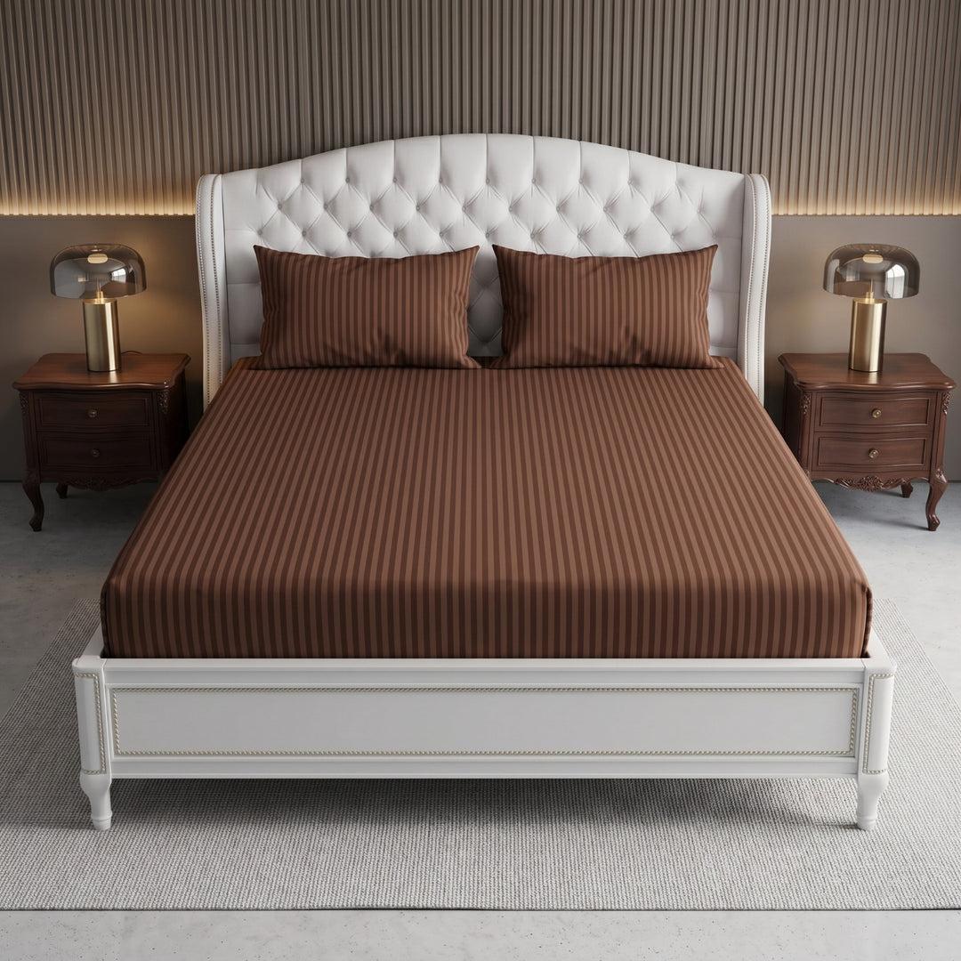 CHOCO stripe satin fitted bedsheet - (premium)