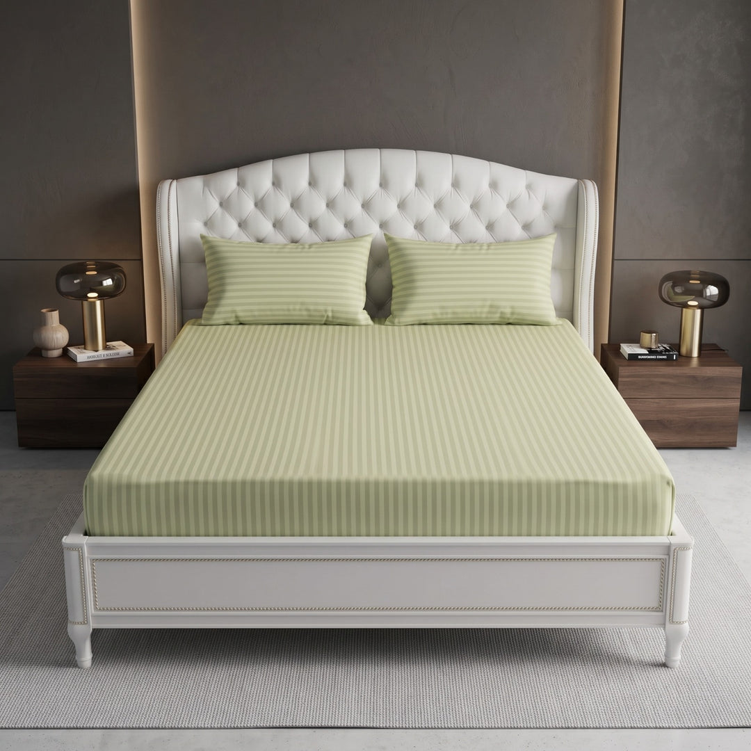 SEA GREEN  stripe satin fitted bedsheet - (premium)