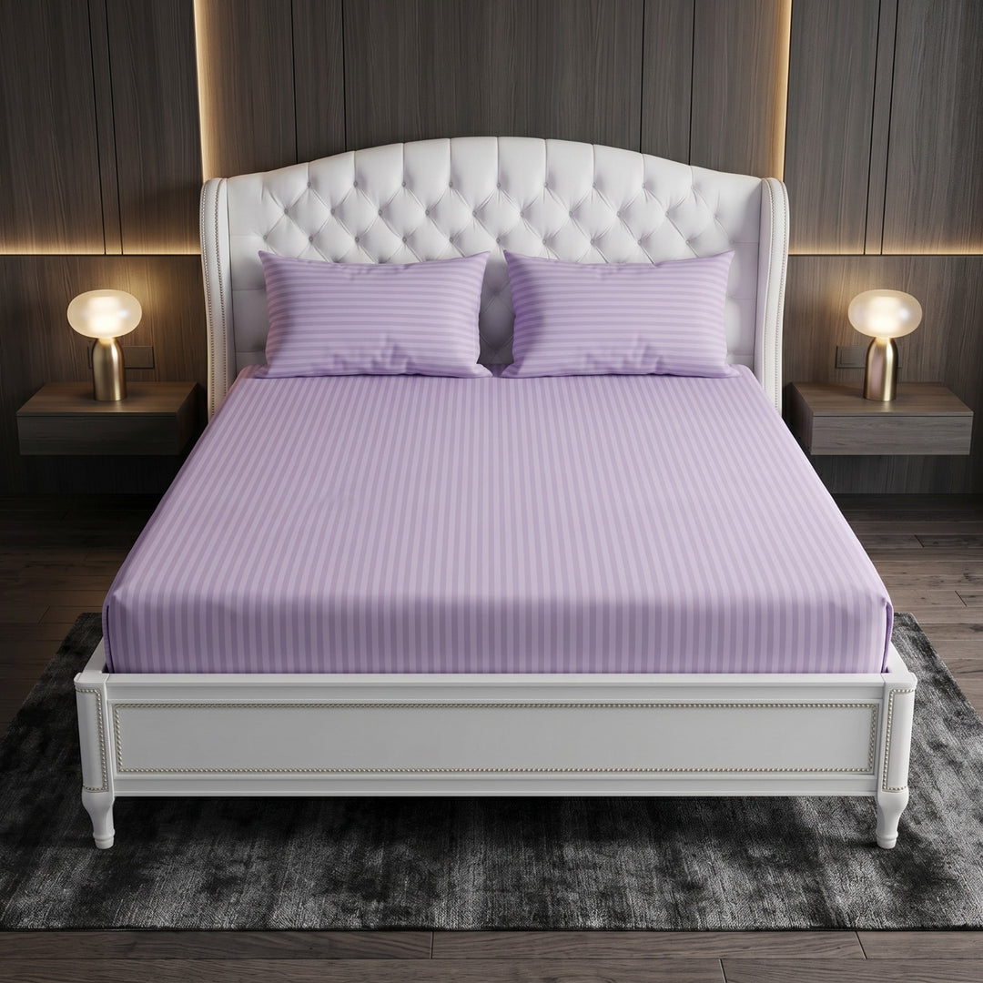 L.PURPLE stripe satin fitted bedsheet - (premium)