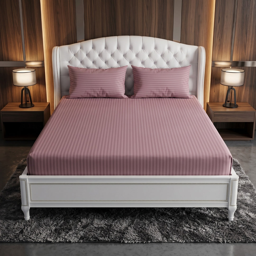 PLUM stripe satin fitted bedsheet - (premium)