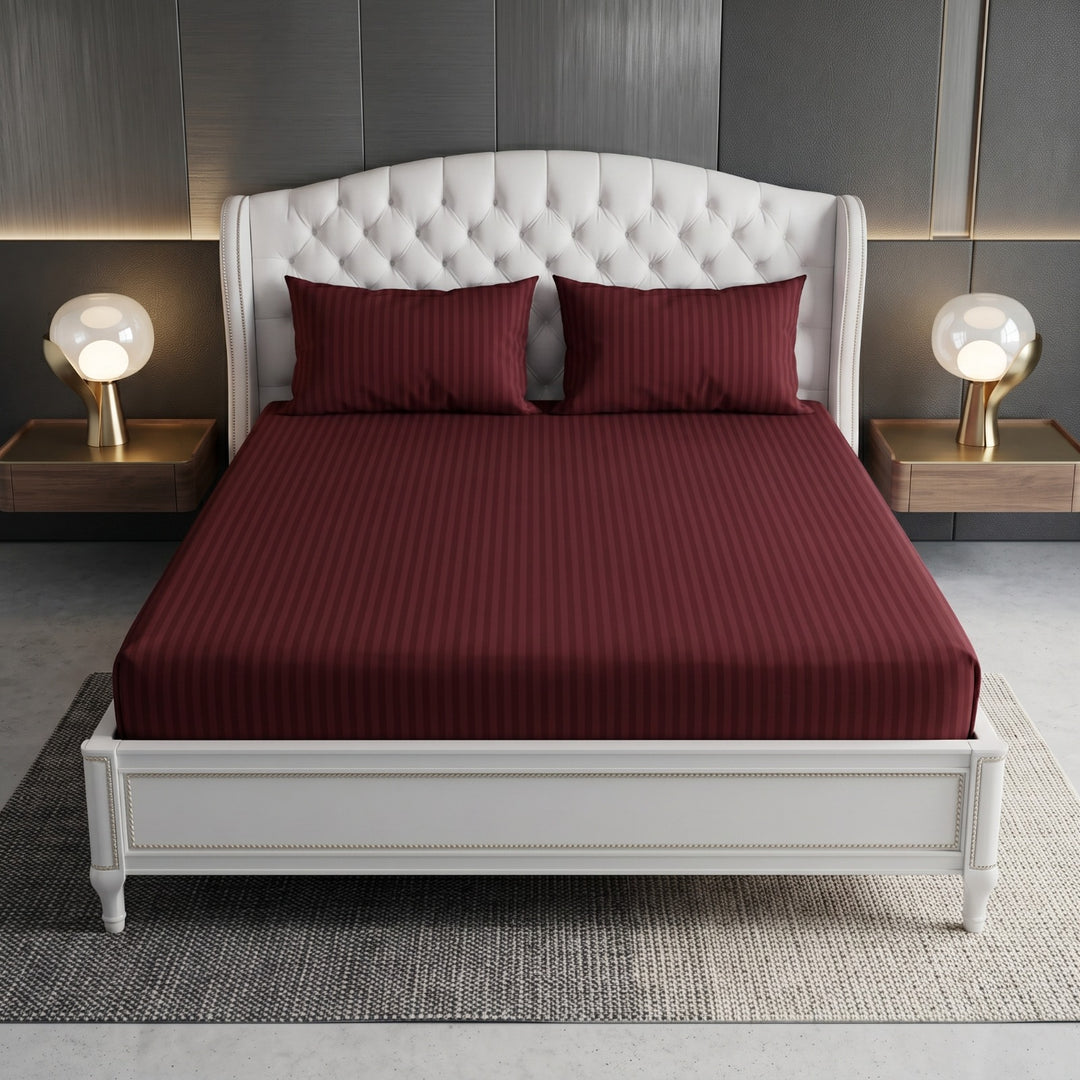 MAROON stripe satin fitted bedsheet - (premium)