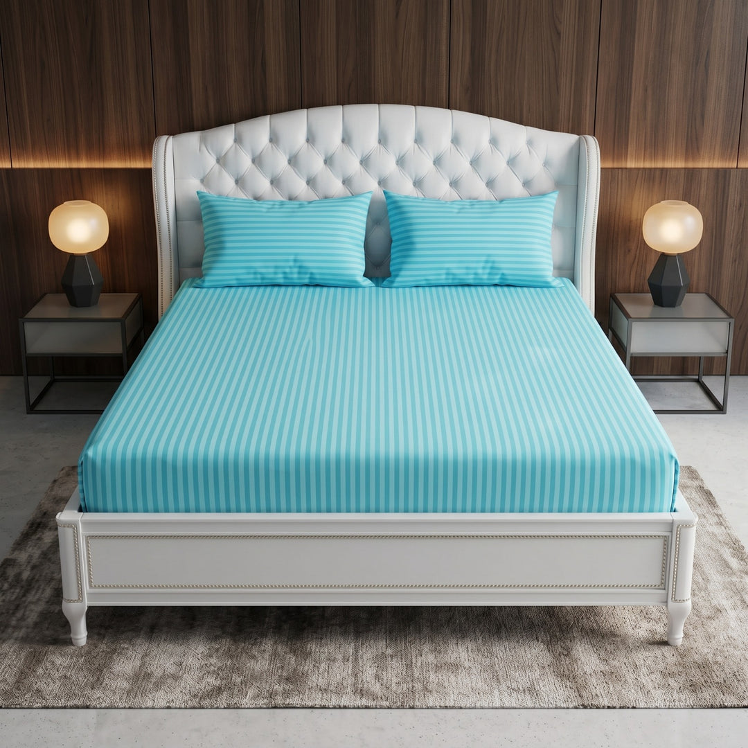 MINT stripe satin fitted bedsheet - (premium)