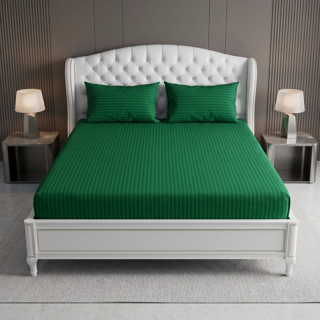 GREEN stripe satin fitted bedsheet - (premium)