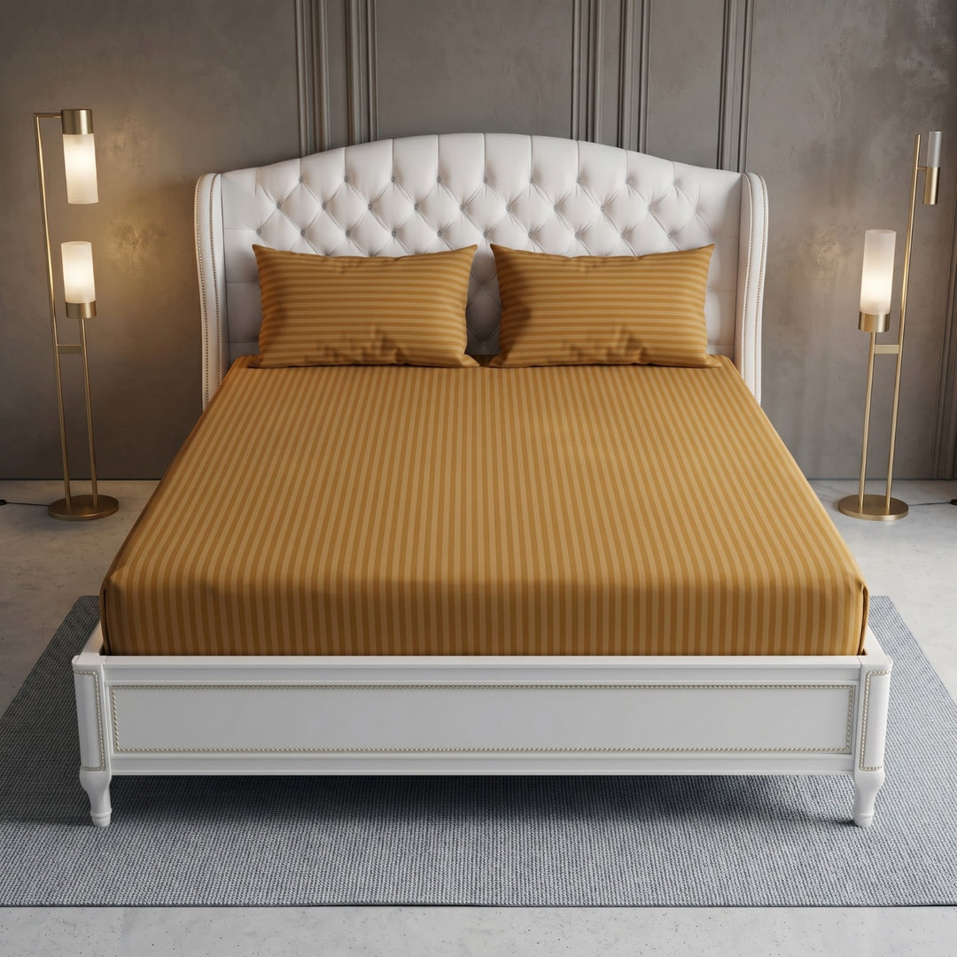 COPPER stripe satin fitted bedsheet - (premium)