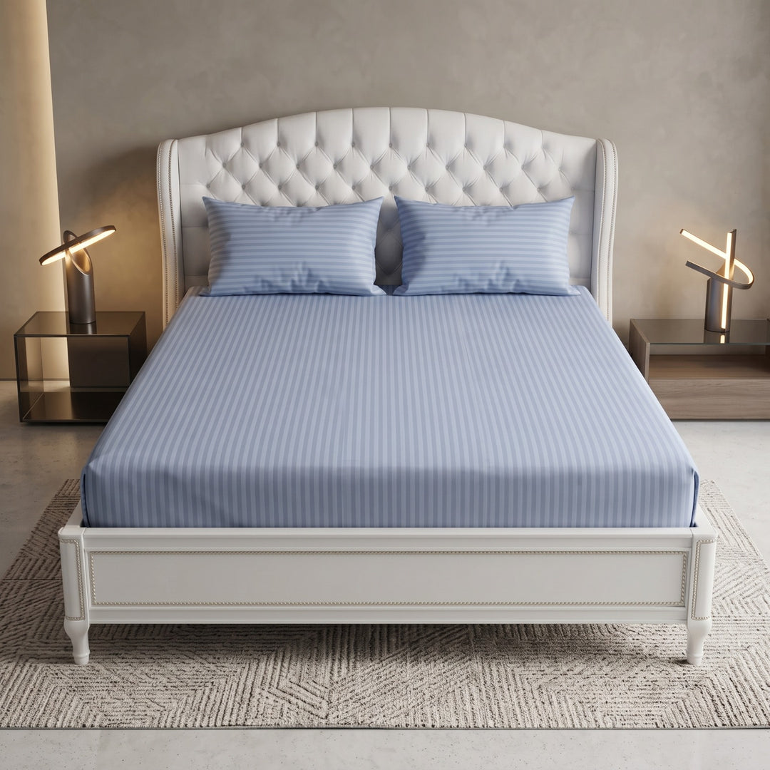 silver stripe satin fitted bedsheet - (premium)