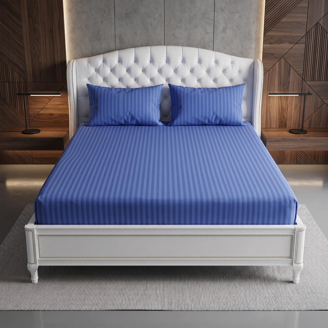 DUSTY BLUE  stripe satin fitted bedsheet - (premium)