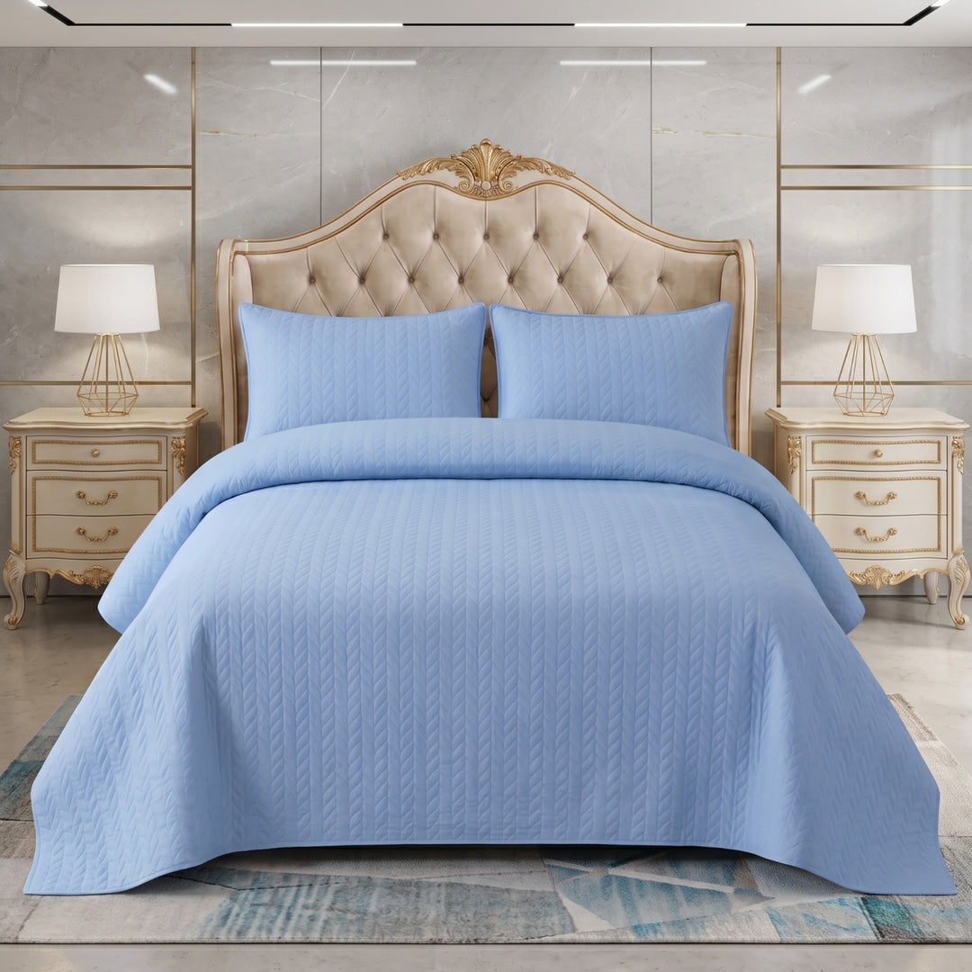 SKY BLUE BEDSPREAD SET - 3 PCS (PREMIUM)