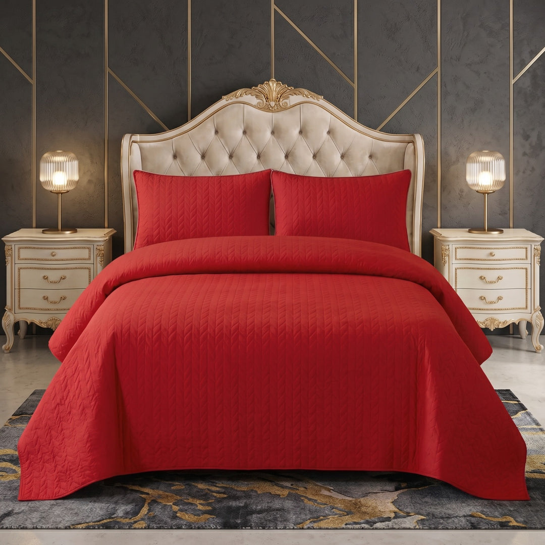 RED N.P BEDSPREAD SET - 3 PCS (PREMIUM)