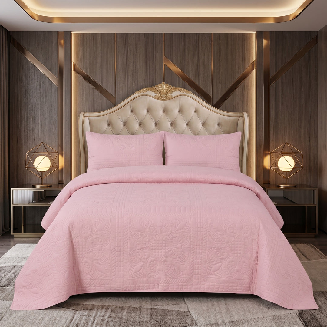 BABY PINK BEDSPREAD SET - 3 PCS (PREMIUM)