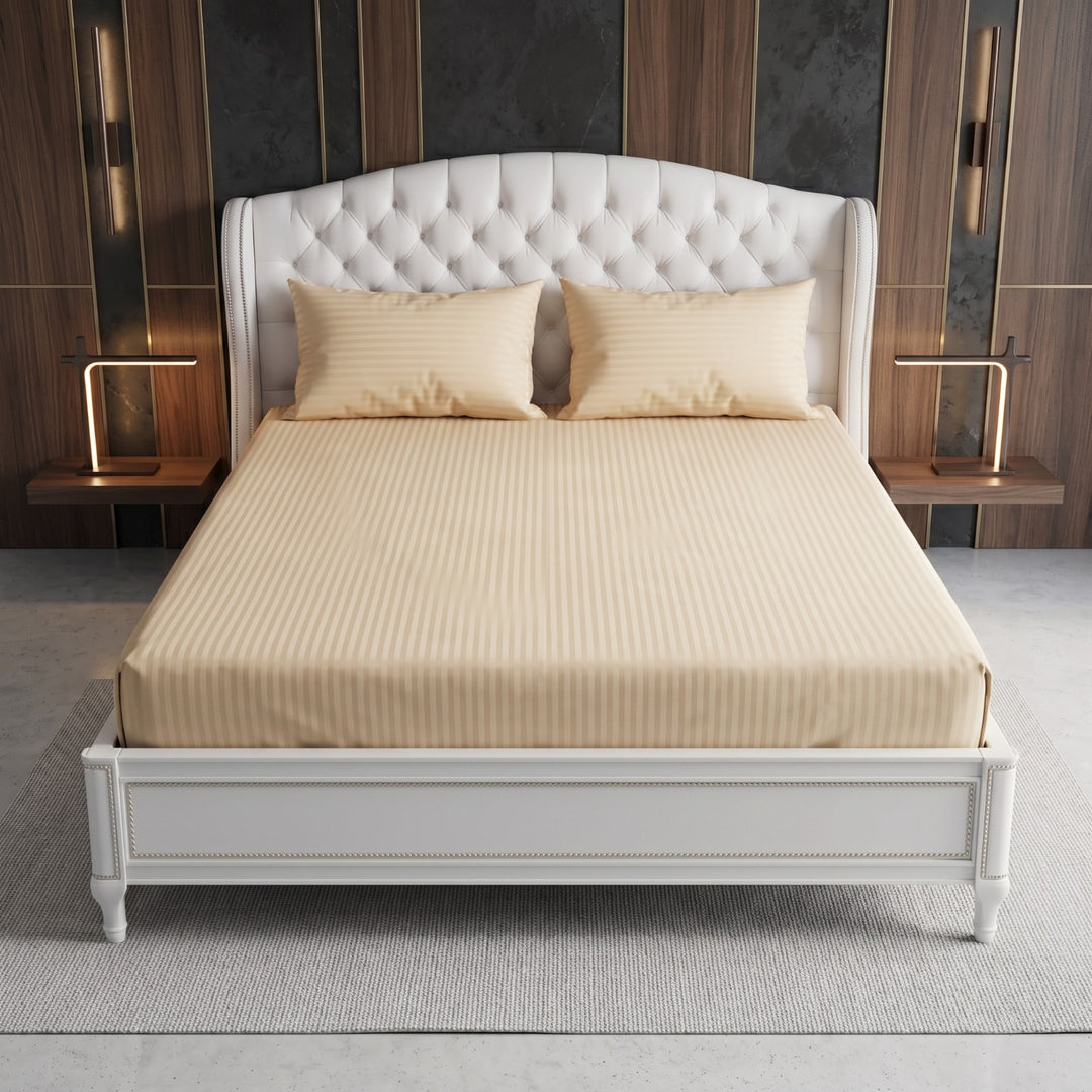 ivory stripe satin fitted bedsheet - (premium)