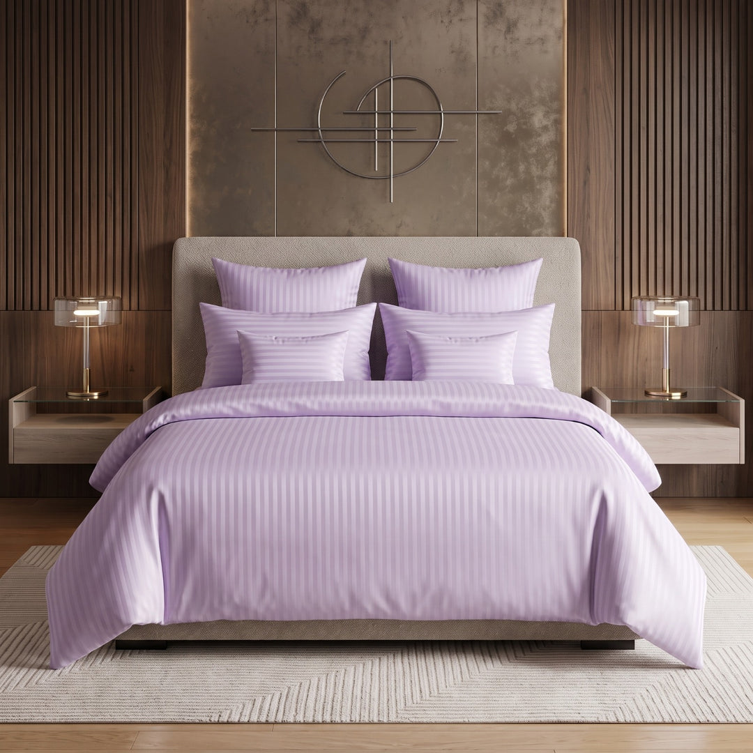 L.PURPLE SATIN STRIPE DUVET COVERS SET 8 PCS