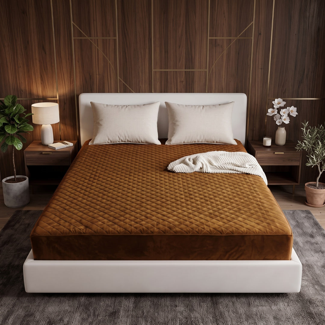 BROWN QUILTED WATERPROOF MATTRESS FITTED COVER