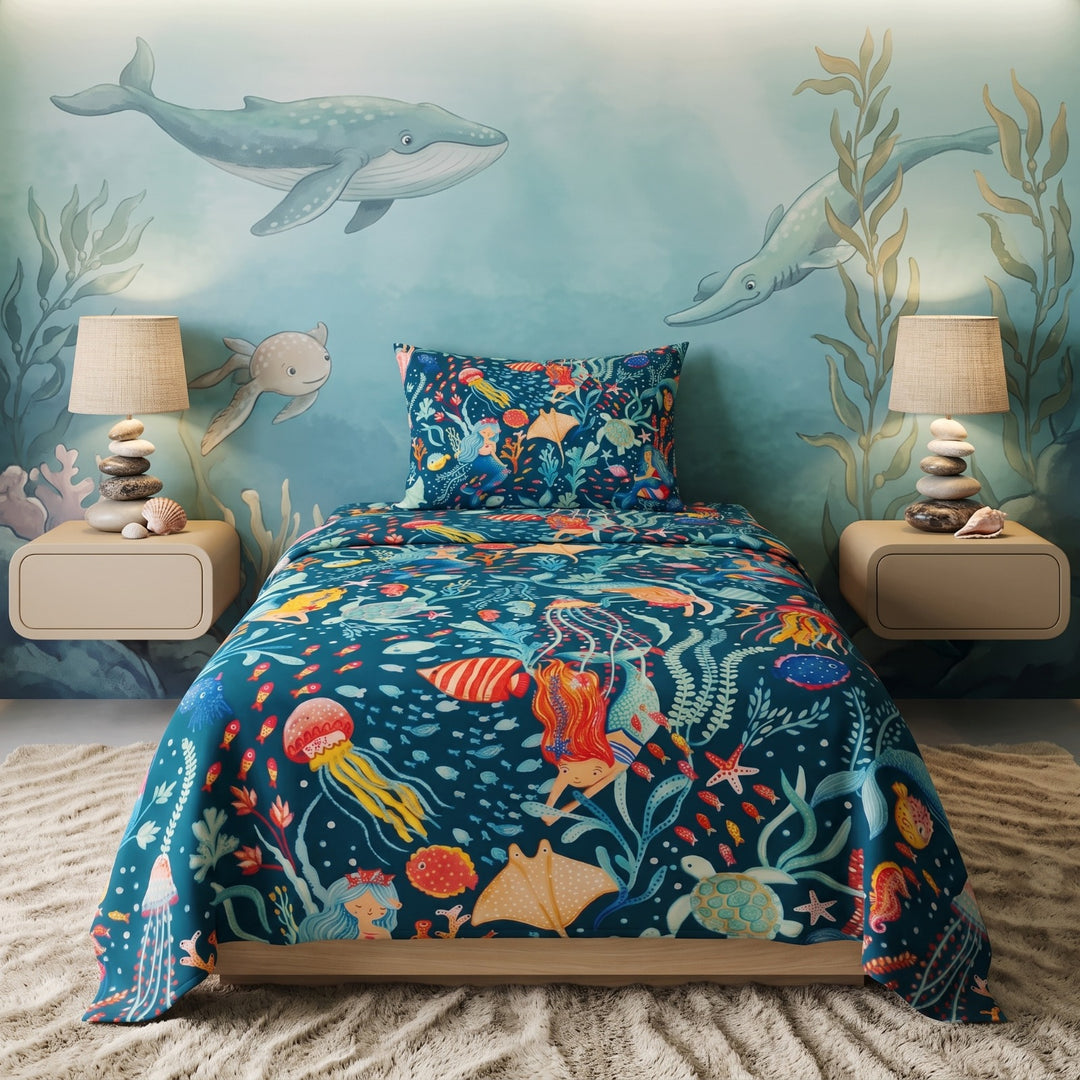 MERMAID BLUE-KIDS BEDSHEET SET