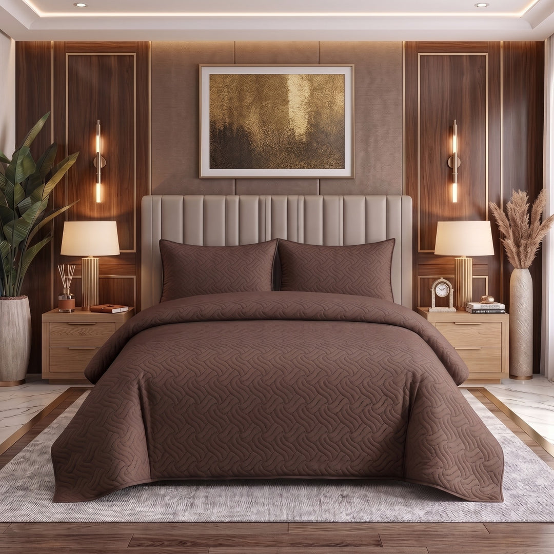 D.BROWN BEDSPREAD SET - 3 PCS (PREMIUM)