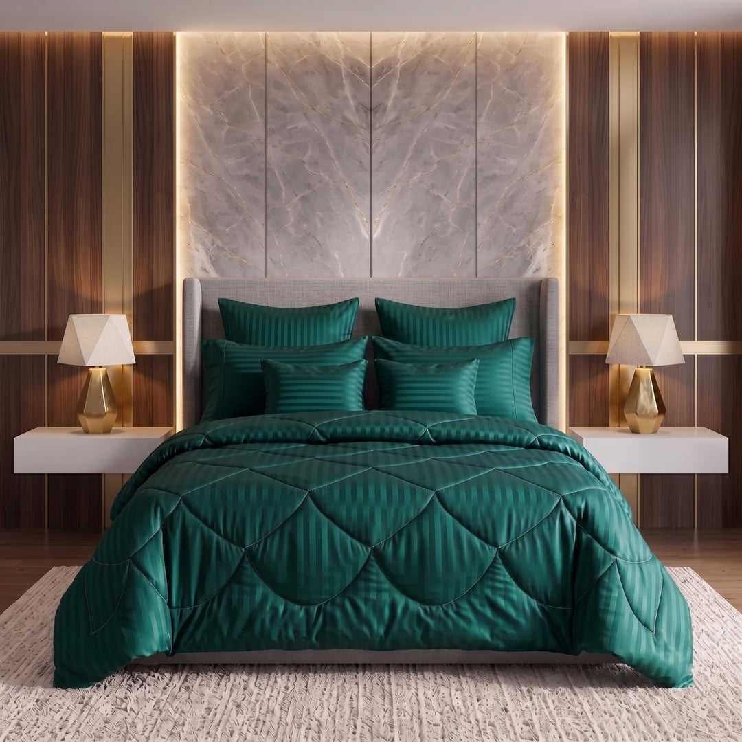 OLIVE GREEN stripe Comforter Set- 8 Pcs