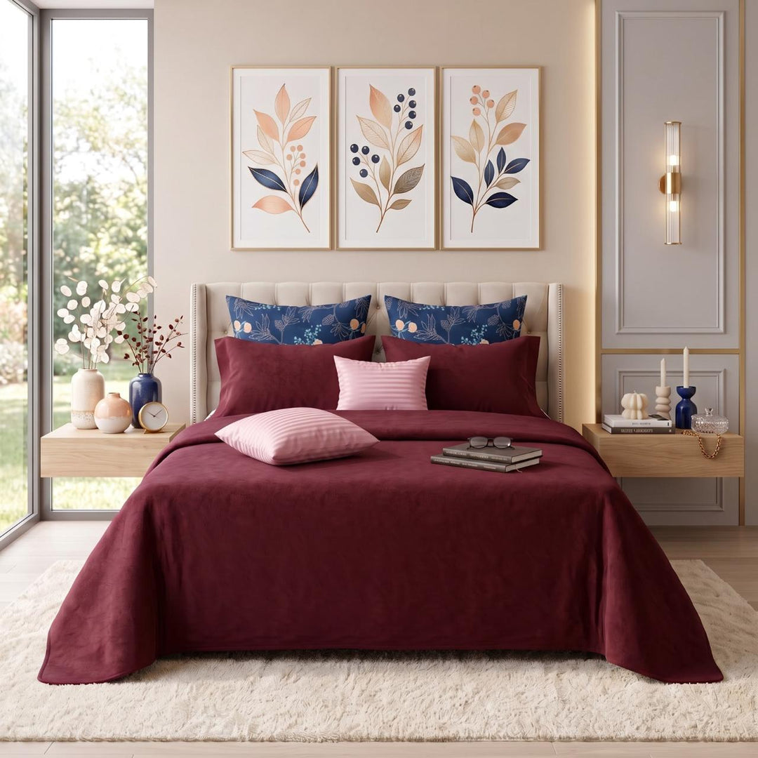 MAROON CHINTZ Comforter Set- 8 Pcs