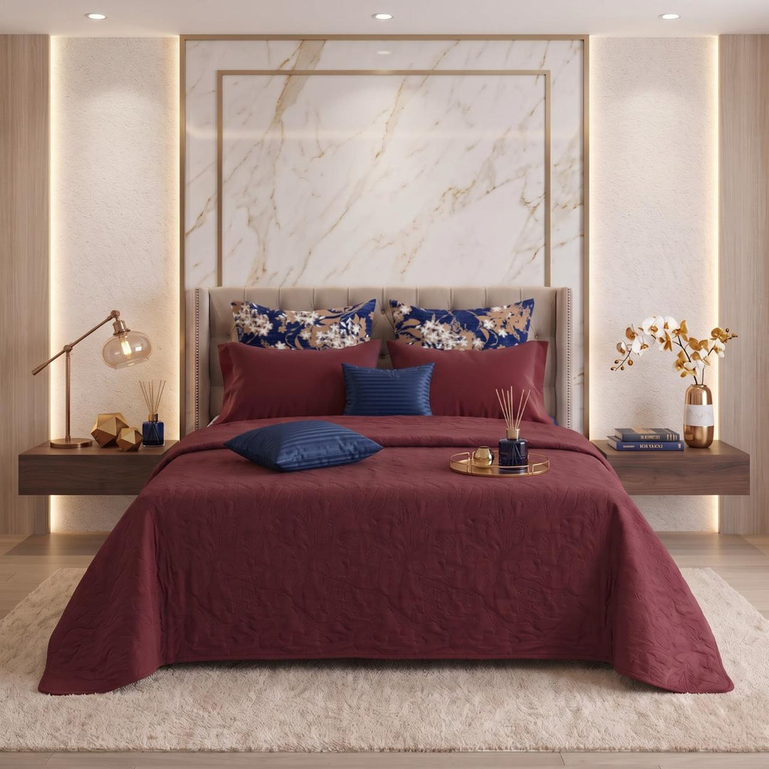 MAROON LAUREL Comforter Set- 8 Pcs