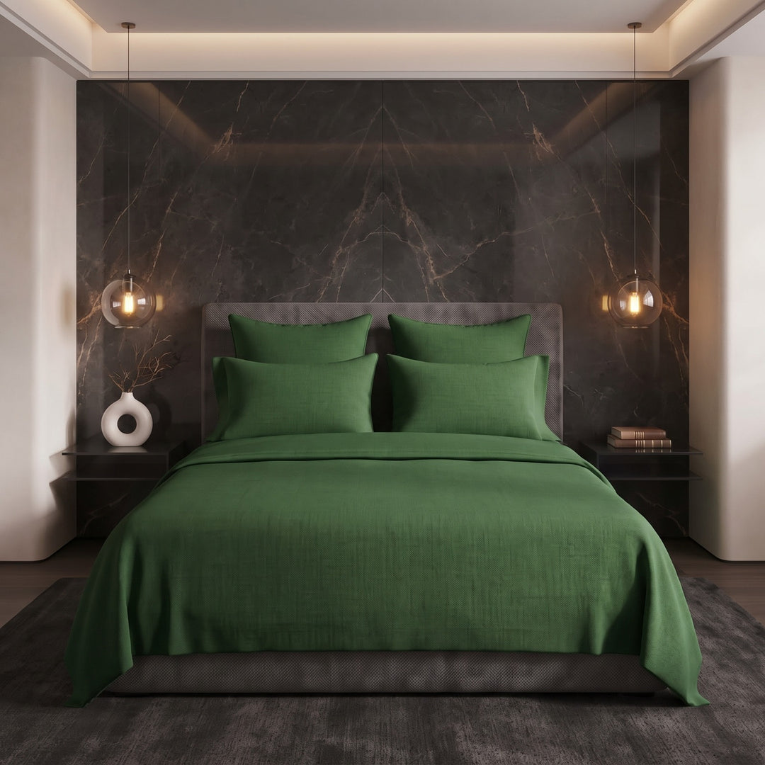 OLIVE GREEN  LUXURY DYED BEDSHEET SET- 5 PCS