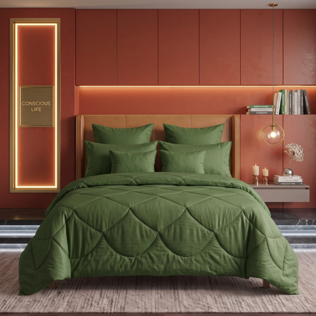 OLIVE GREEN DYED Comforter Set- 8 Pcs