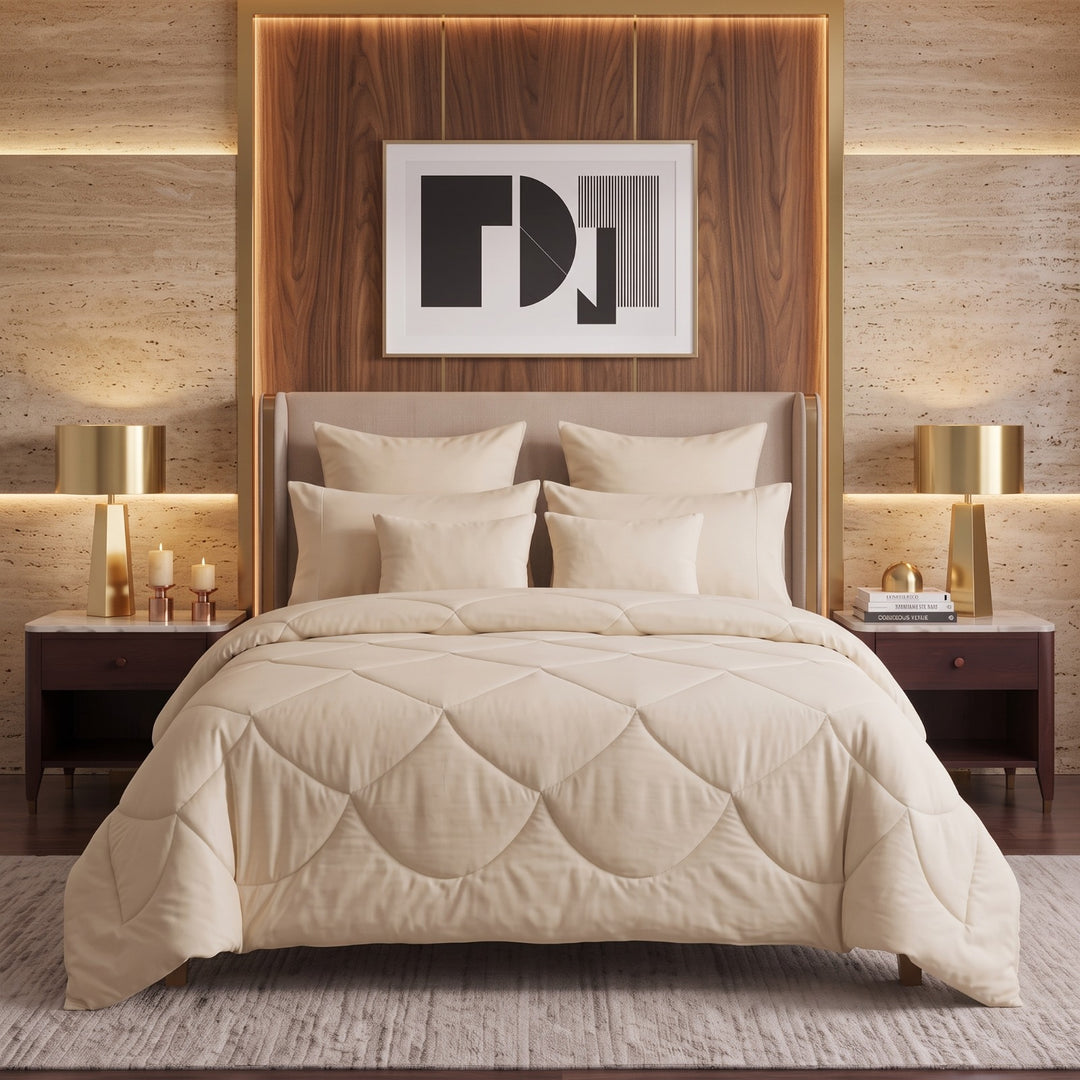 CREAM DYED Comforter Set- 8 Pcs