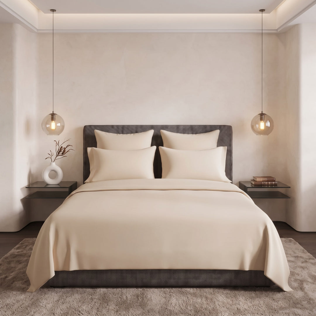 CREAM LUXURY DYED BEDSHEET SET- 5 PCS