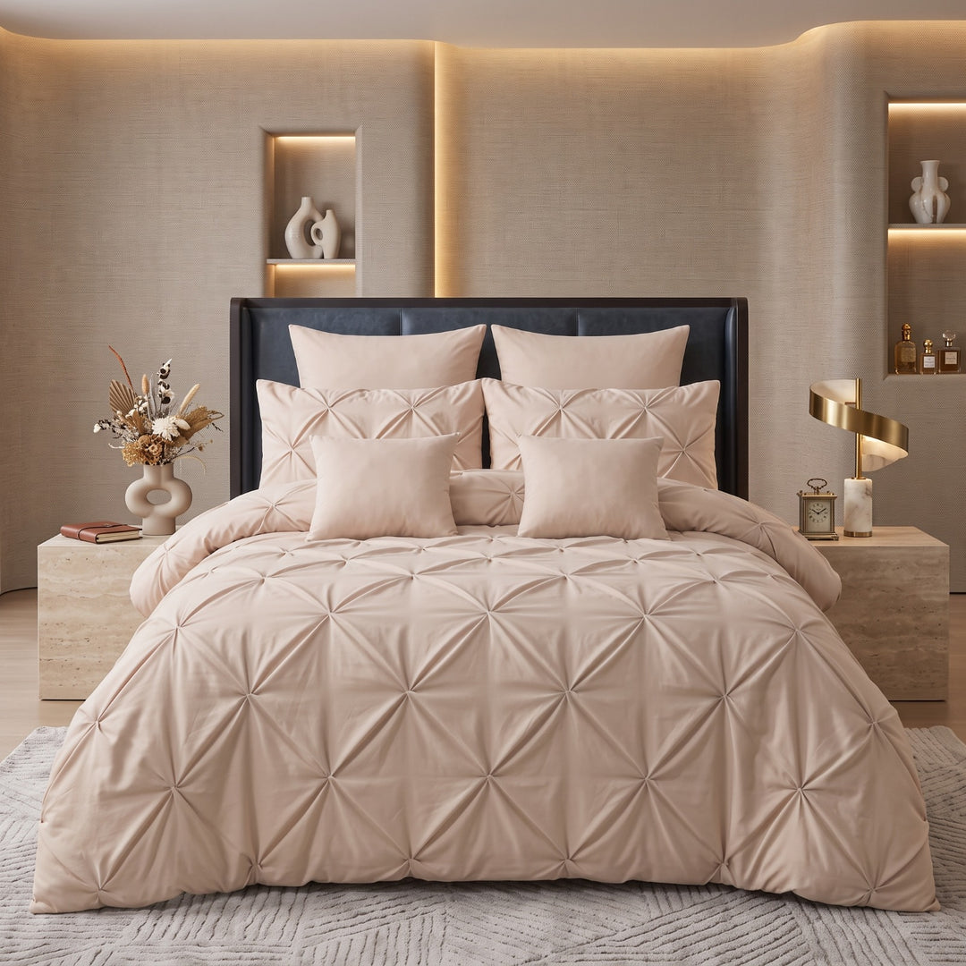 CREAM PINTUCK DUVET COVERS SET 8 PCS