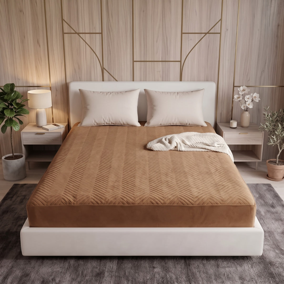 BROWN QUILTED WATERPROOF MATTRESS FITTED COVER