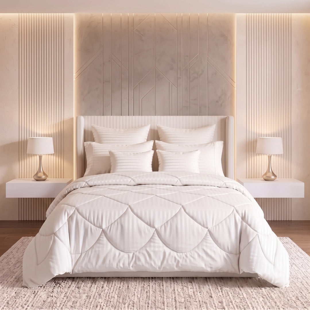 IVORY stripe Comforter Set- 8 Pcs