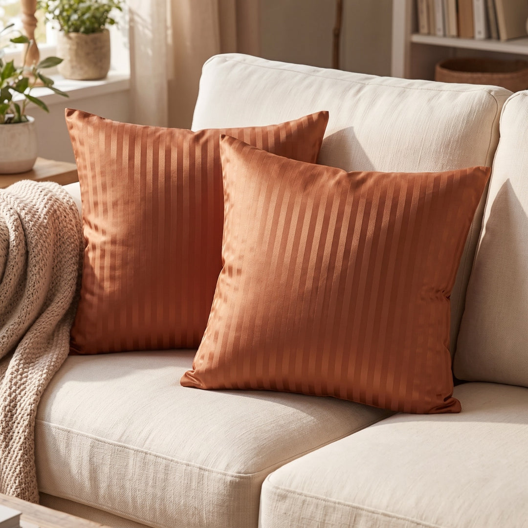 COPPER SATIN STRIPE CUSHION COVER (PACK OF 2)