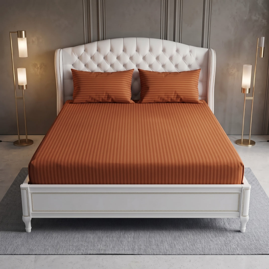 COPPER stripe satin fitted bedsheet - (premium)