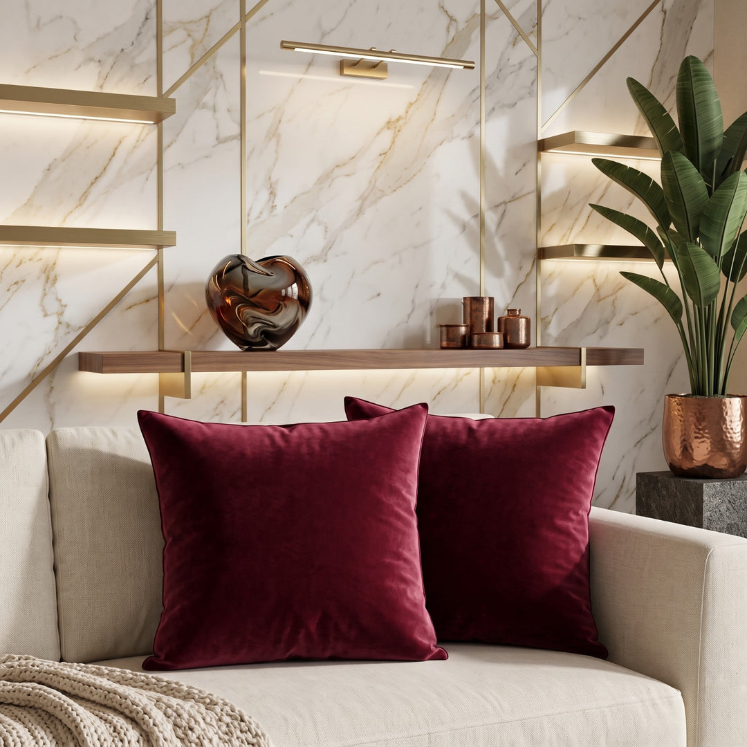 MAROON DYED VELVET CUSHION COVER (PACK OF 2)