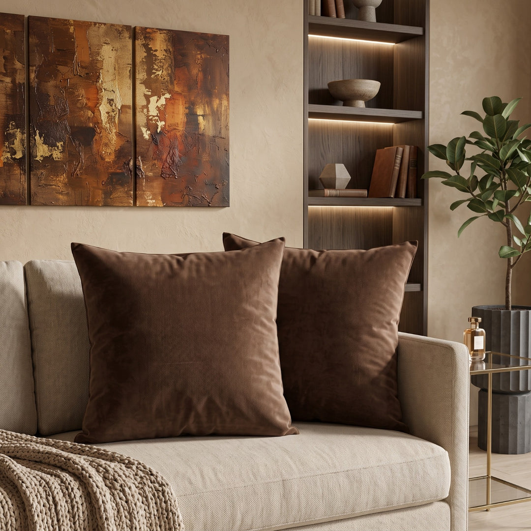 BROWN DYED VELVET CUSHION COVER (PACK OF 2)