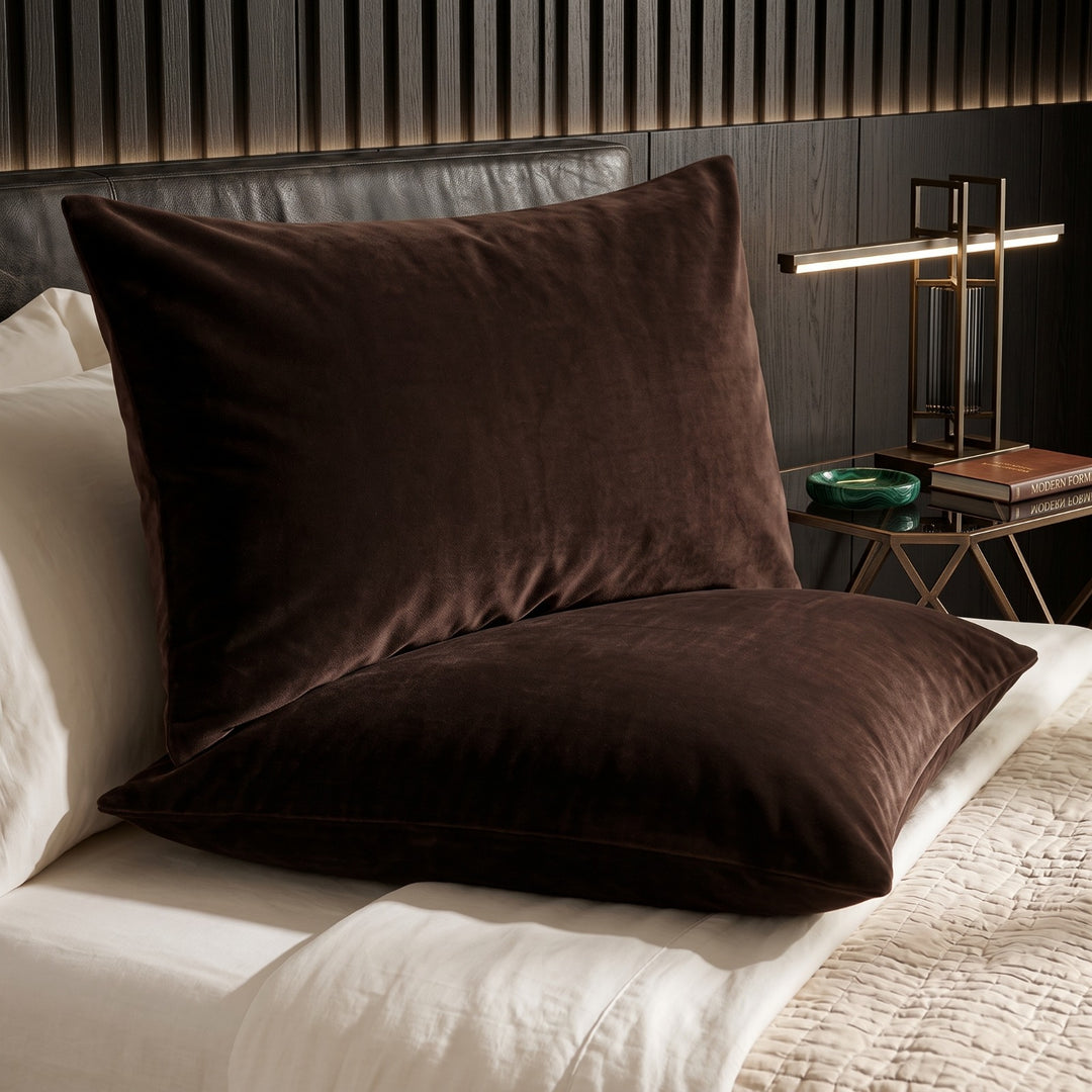 CHOCO DYED VELVET PILLOW COVERS (PACK OF 2)