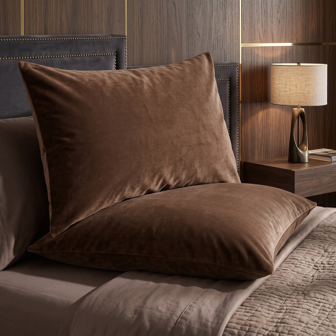 BROWN DYED VELVET PILLOW COVERS (PACK OF 2)