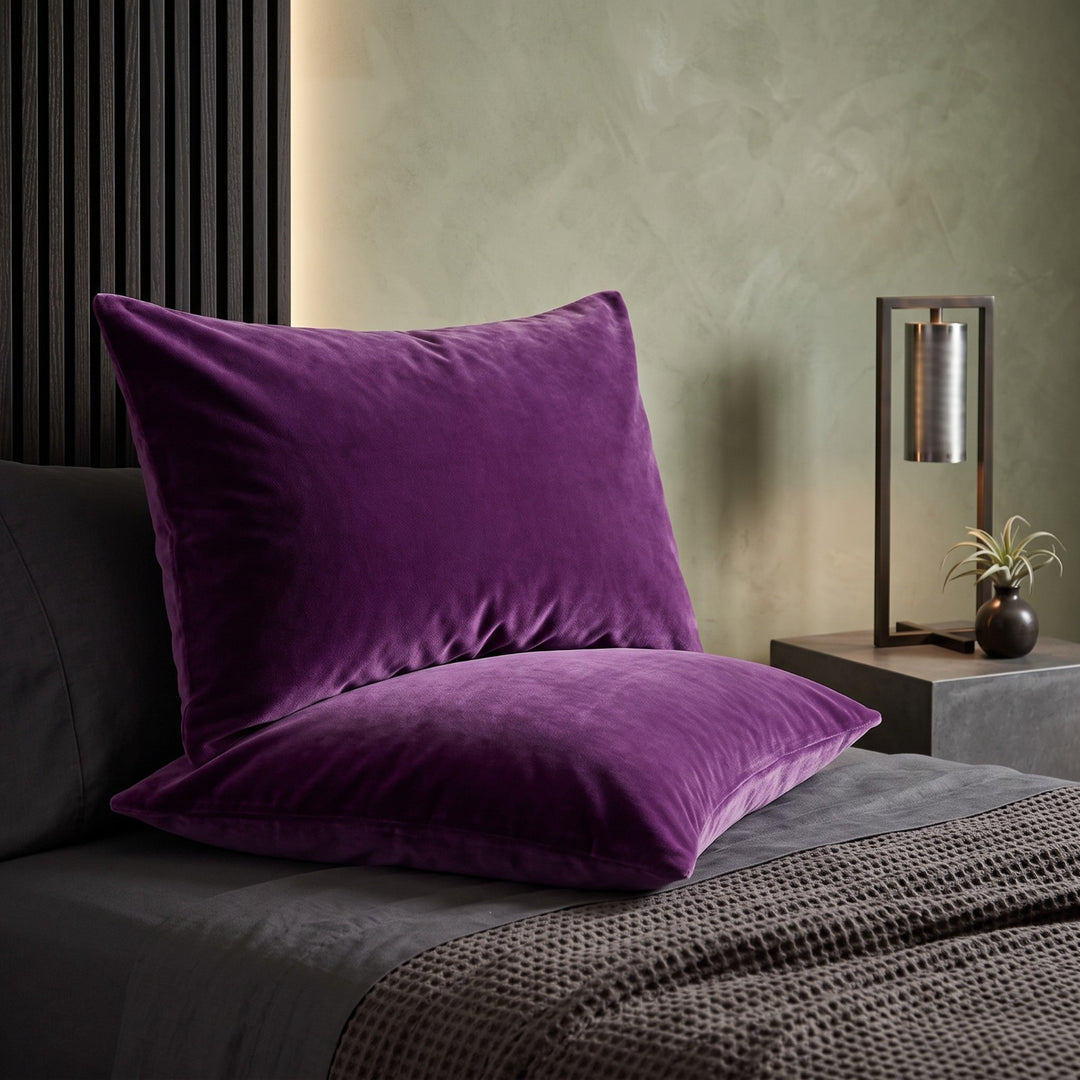 PURPLE DYED VELVET PILLOW COVERS (PACK OF 2)