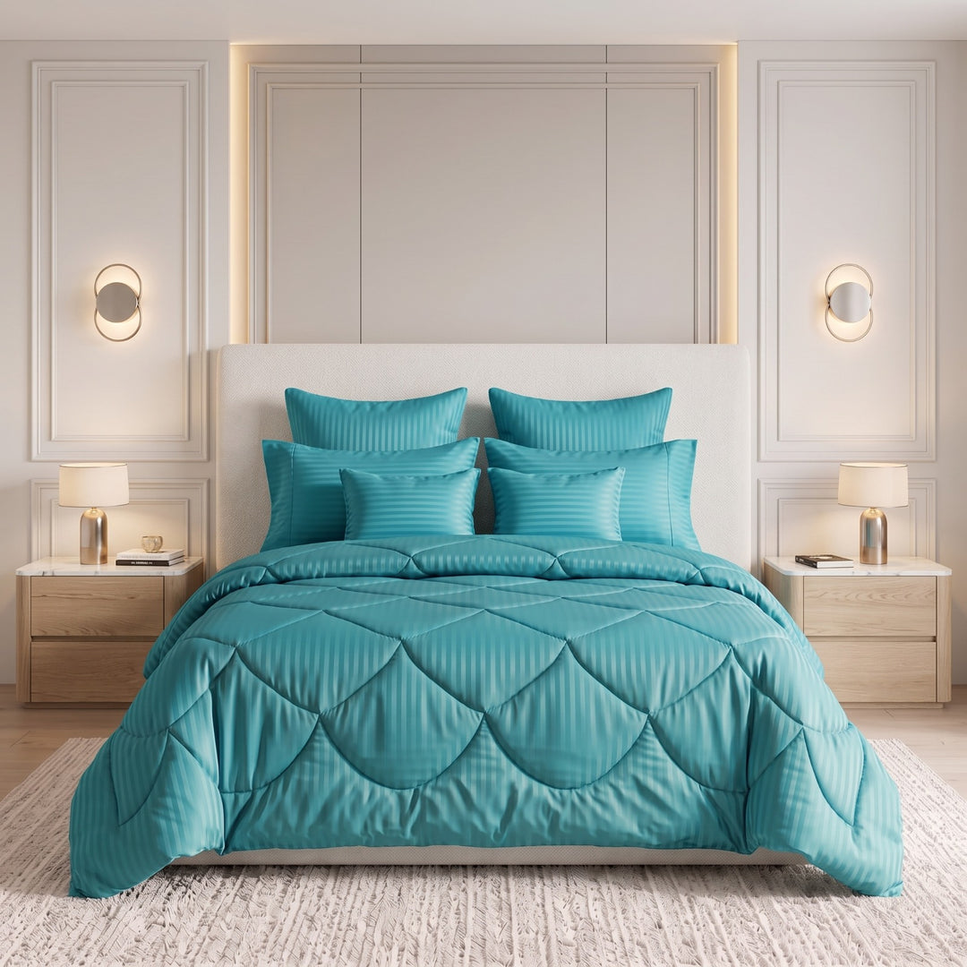 TURQUOISE BLUE stripe Comforter Set- 8 Pcs