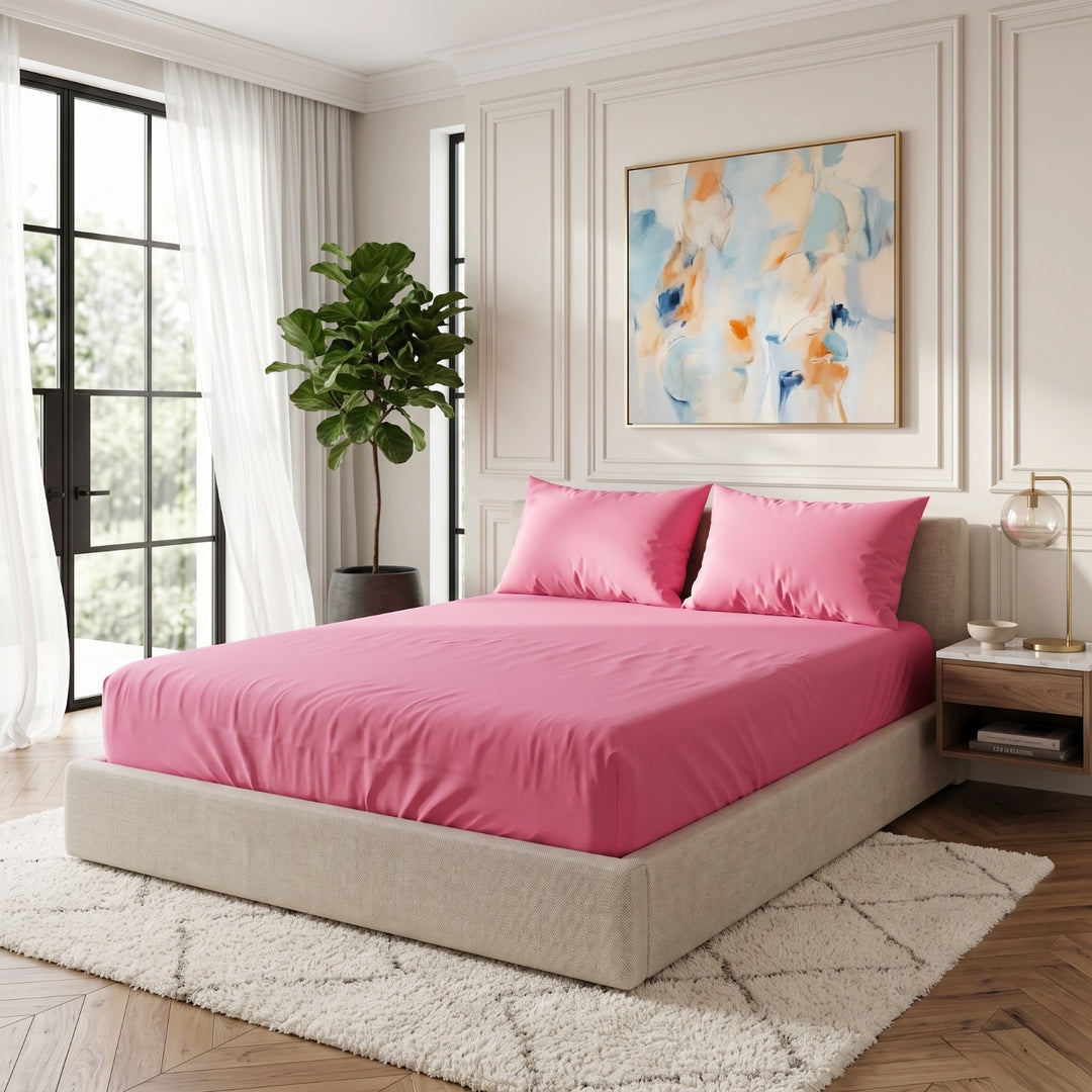 PINK LUXURY FITTED SHEET- 3 PCS