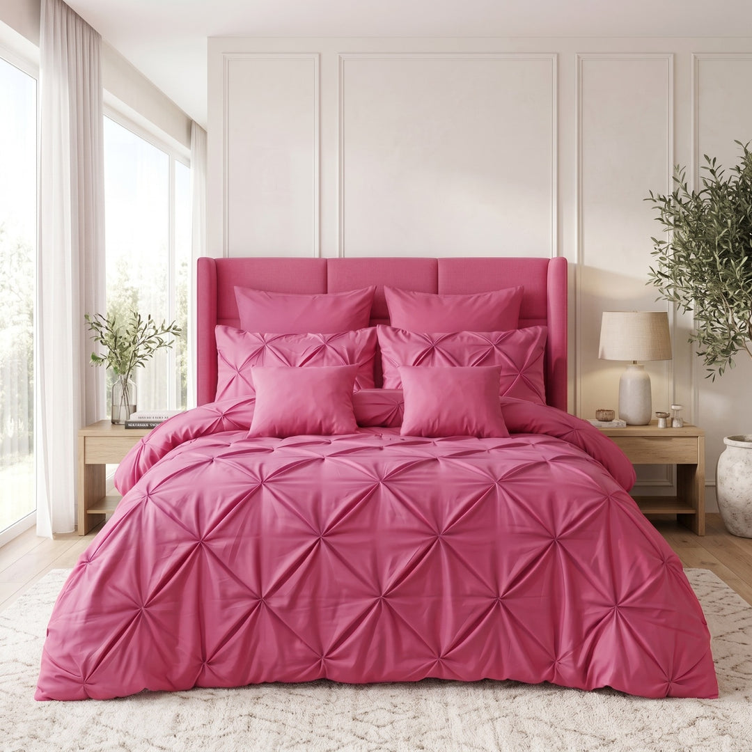 PINK PINTUCK DUVET COVERS SET 8 PCS