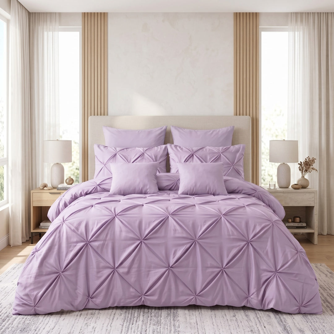 L.PURPLE PINTUCK DUVET COVERS SET 8 PCS