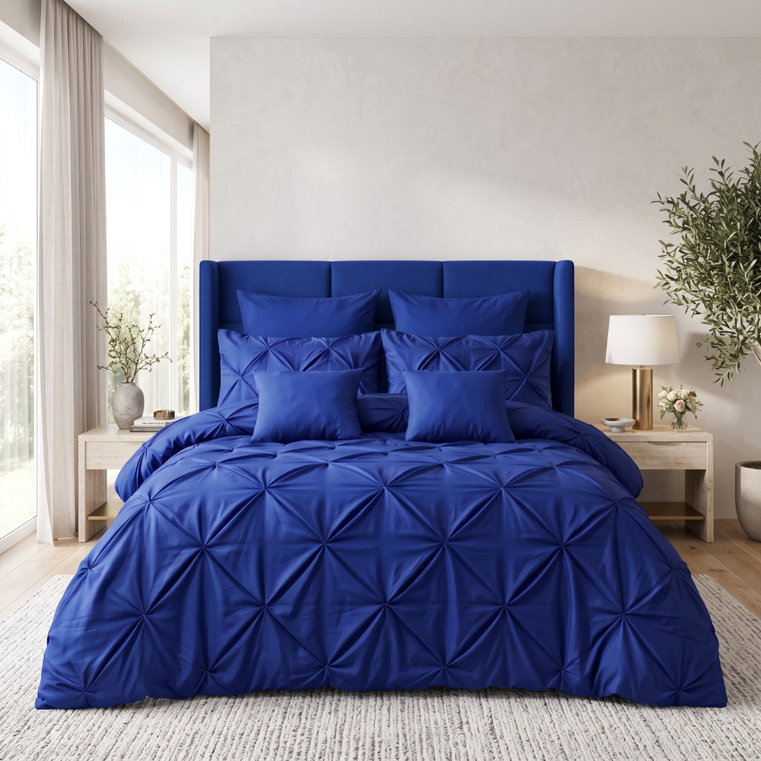 BLUE PINTUCK DUVET COVERS SET 8 PCS