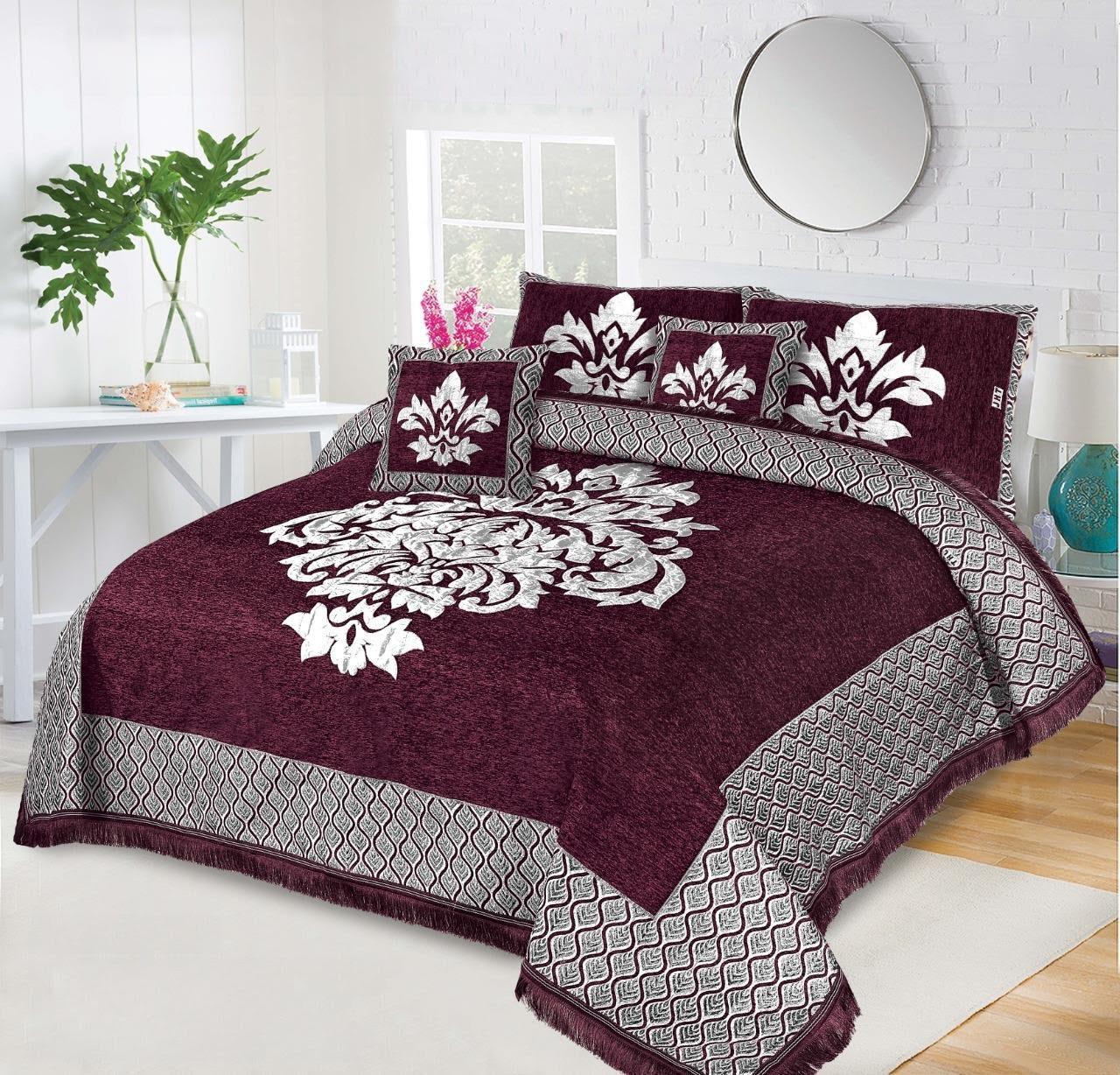 JACQUARD LUXURY MAROON BEDSHEET SET- 5 PCS