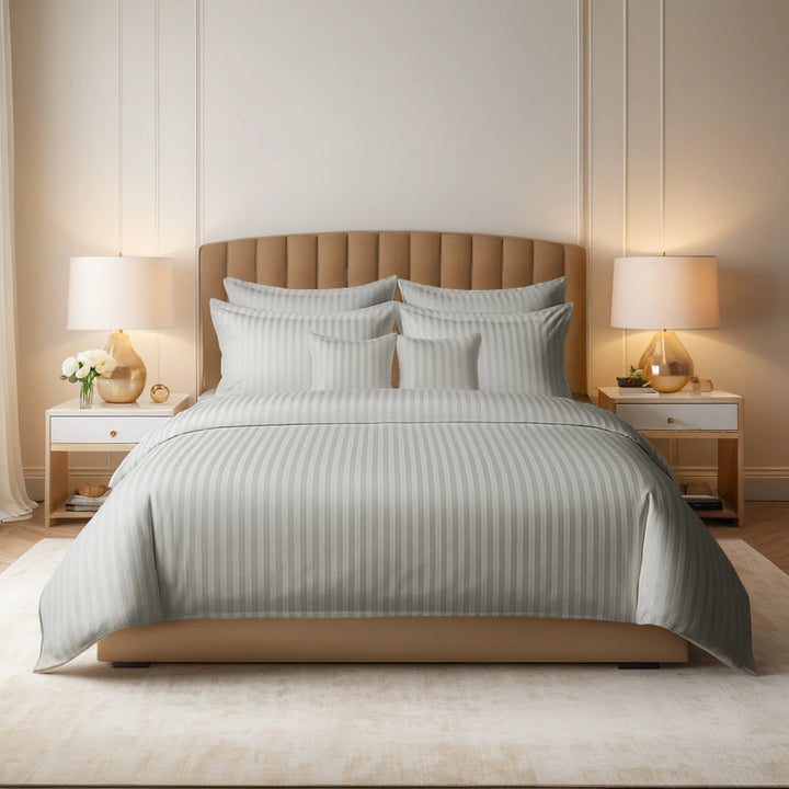 SILVER SATIN STRIPE DUVET COVERS SET 8 PCS