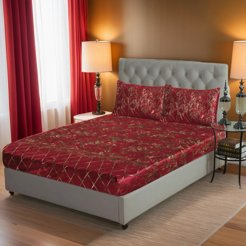 RED VELVET fitted bedsheet - (premium)