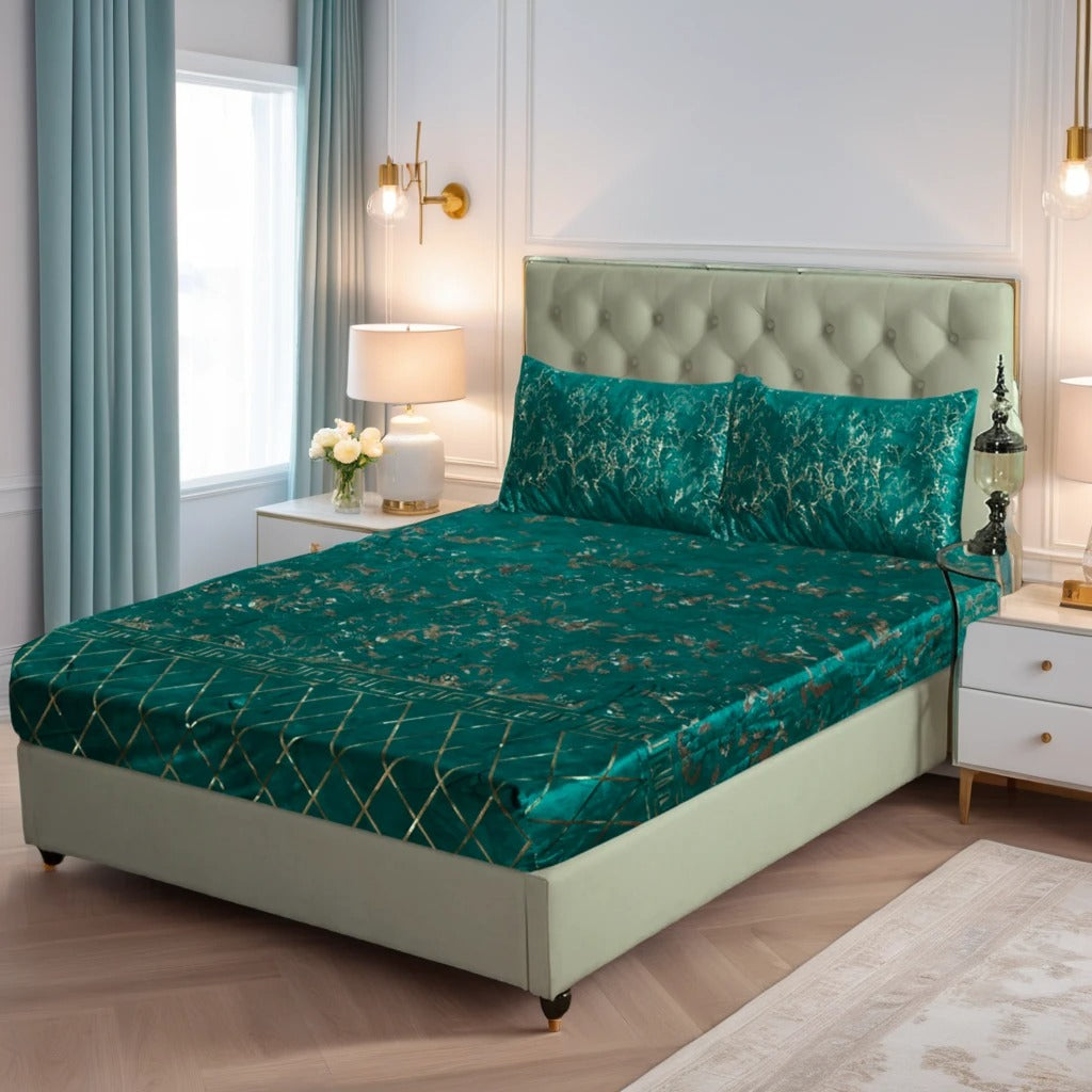 GREEN VELVET fitted bedsheet - (premium)