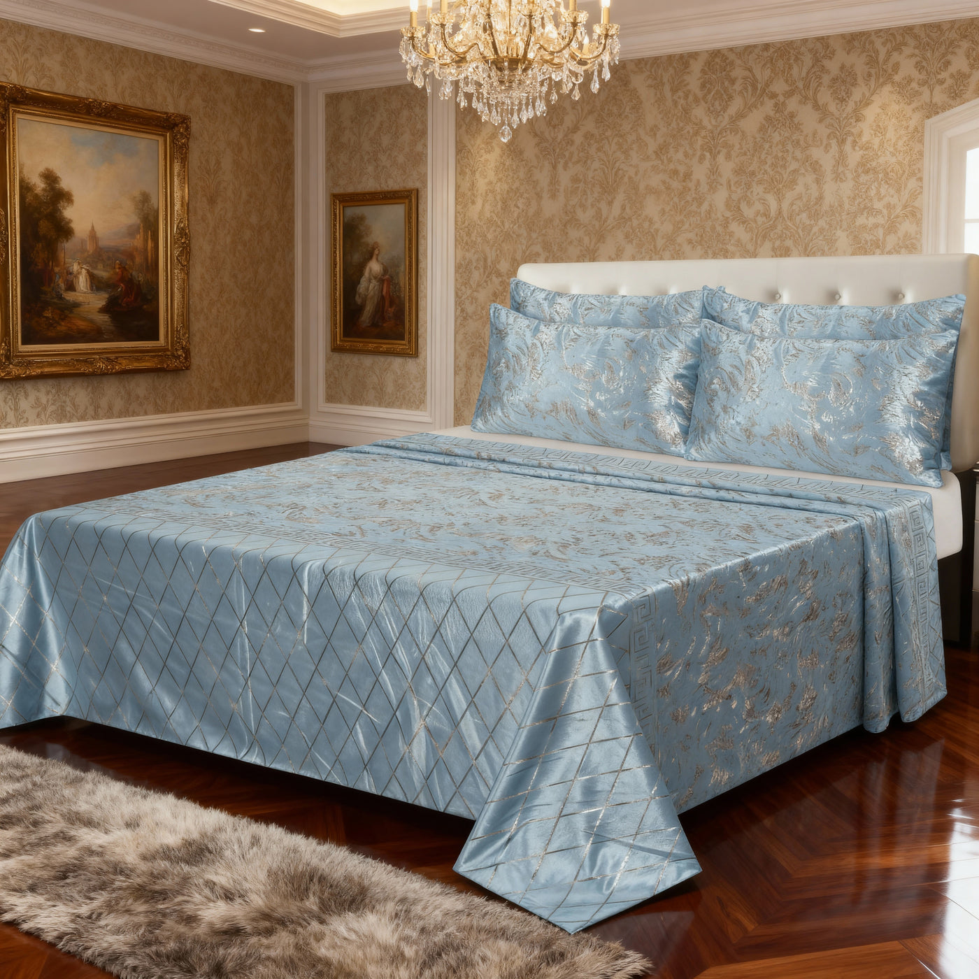 SILVER VELVET BEDSHEET SET - 5 PCS