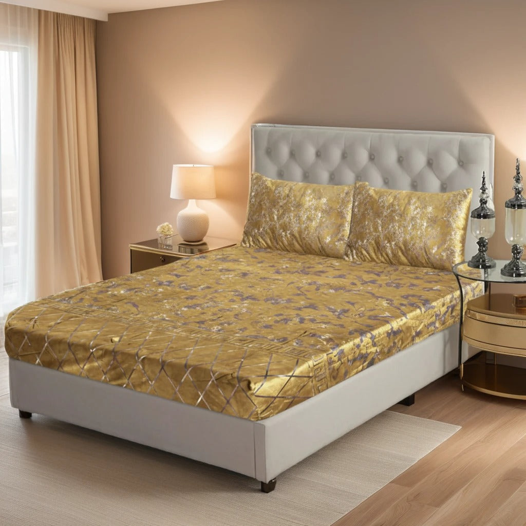 YELLOW VELVET fitted bedsheet - (premium)