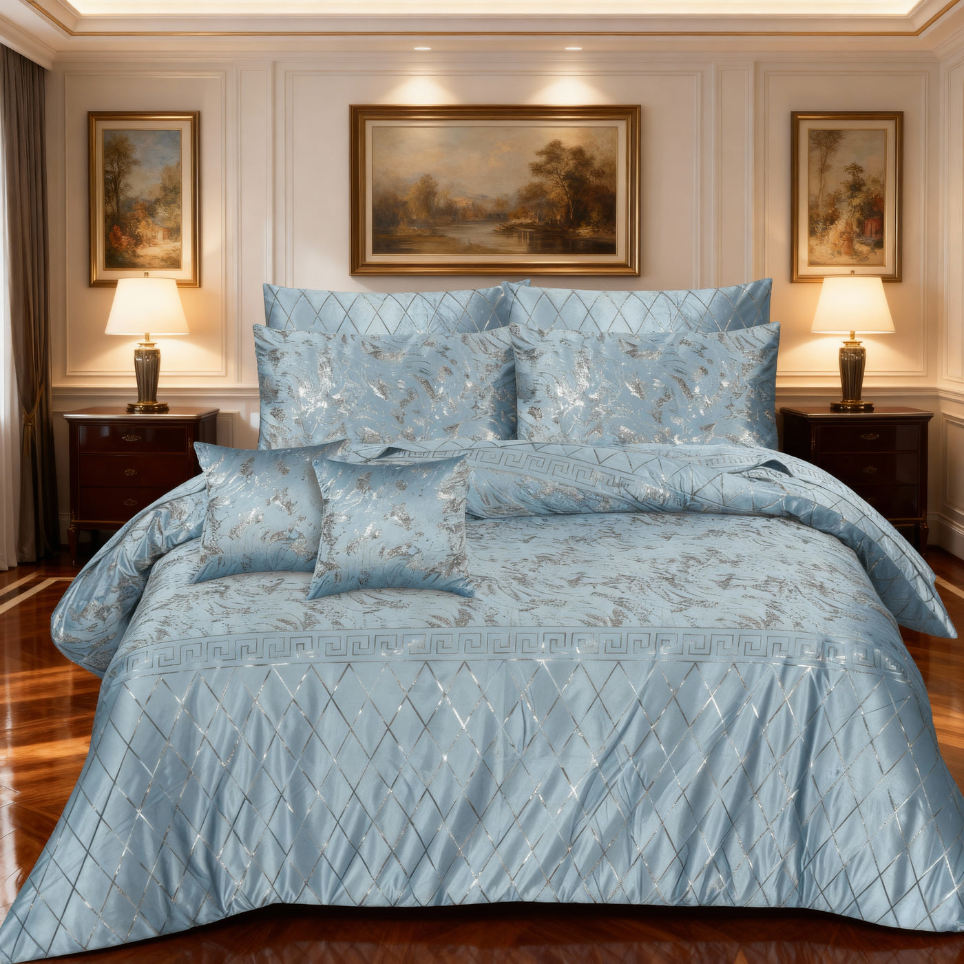 SILVER  VELVET DUVET COVERS SET 8 PCS