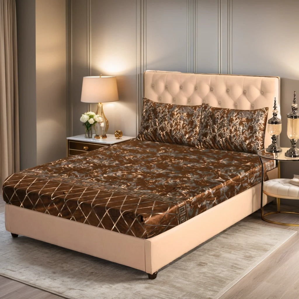 BROWN VELVET fitted bedsheet - (premium)