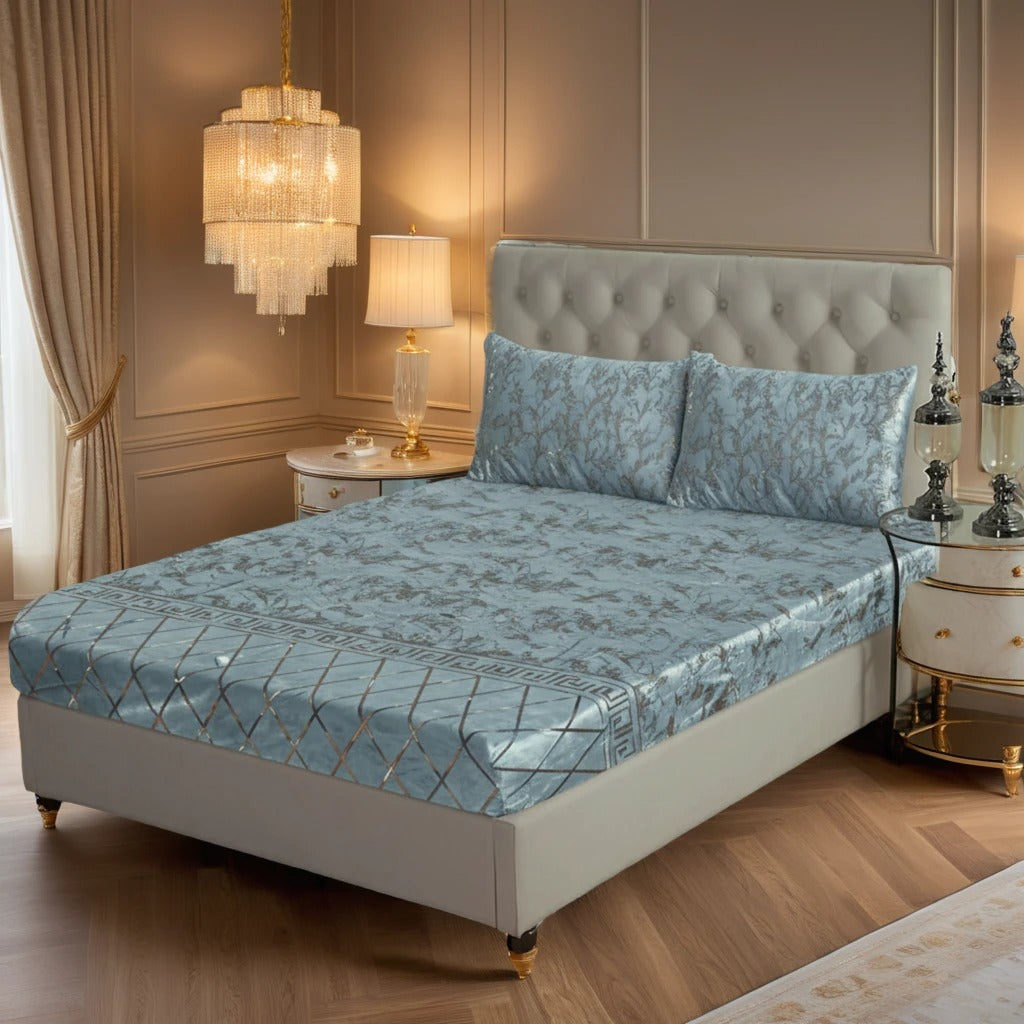 L.GREY VELVET fitted bedsheet - (premium)